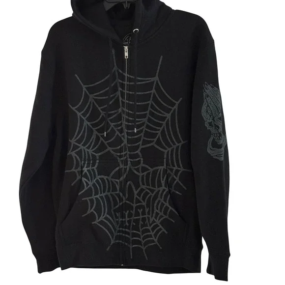 Lurking Class Men's Medium Gothic Streetwear Black Spider Web Graphic Zip Hoodie - Picture 13 of 16